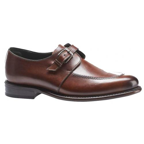 Mezlan "Aguilar" 8149 Cognac Hand-Burnished Genuine Calfskin Leather Monk Strap Shoes.